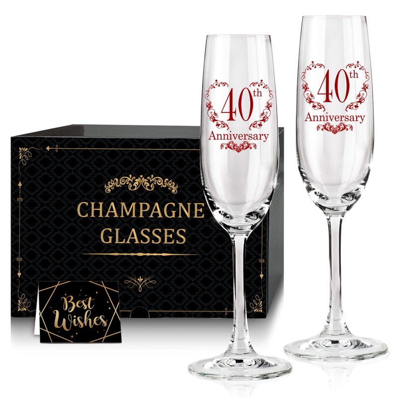 Tom Boy Tom Boy 40th Anniversary Champagne Flutes 40th Wedding Anniversary Couple Gifts Wedding Anniversary Champagne Flutes Glasses Set of 2 Couples gifts Anniversary 40th Gifts for Parents