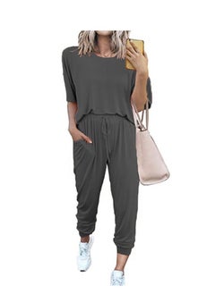 Loquat Women's New Loose Solid Color Short Sleeve Casual Suit 