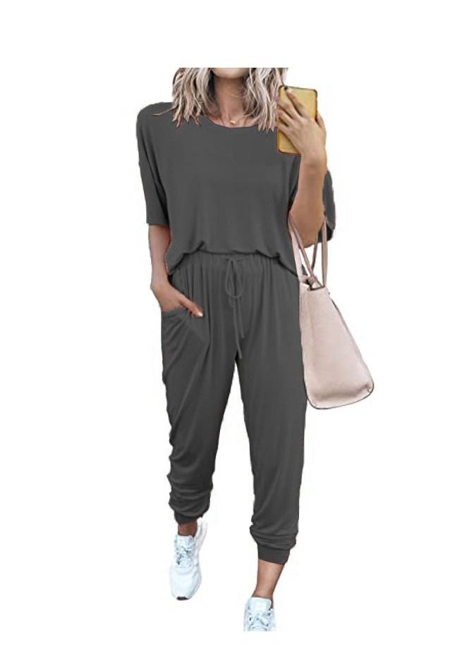 Loquat Women's New Loose Solid Color Short Sleeve Casual Suit 