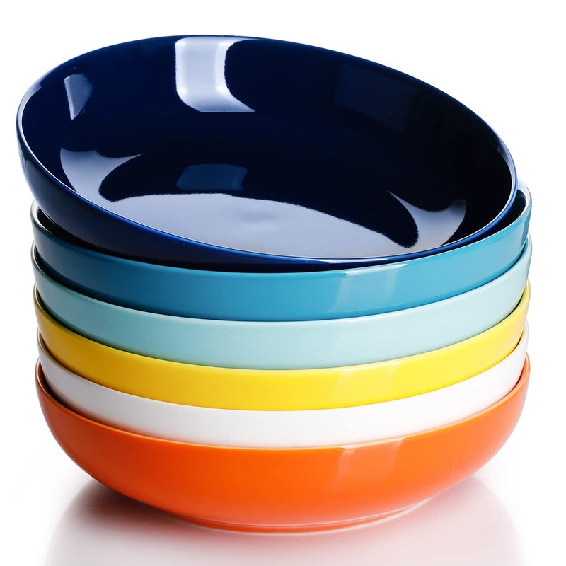 Sweese Pasta Bowls  30 Ounce Salad Serving Bowls Set of 6  8.4 Inch Porcelain Plates for Serving Dinner  Salad - Microwave Dishwasher Safe  Hot Assorted Colors - Image 1