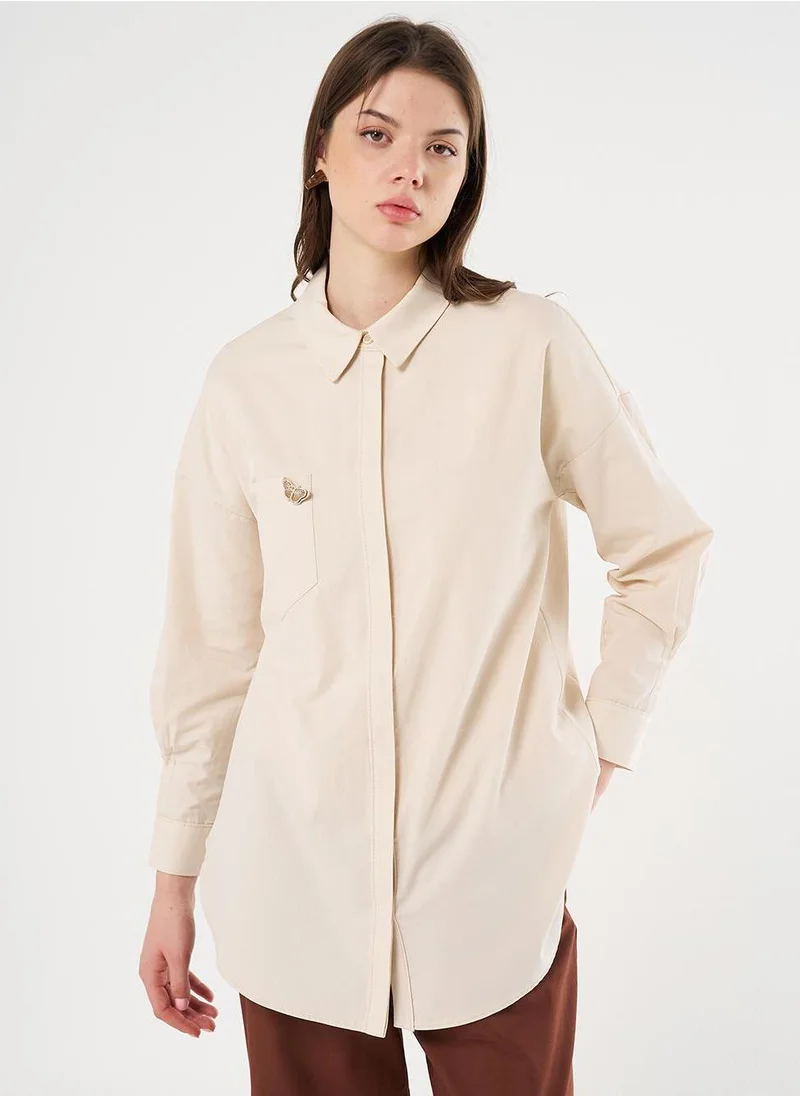 Kayra Butterfly Motif Cotton Tunic Cream