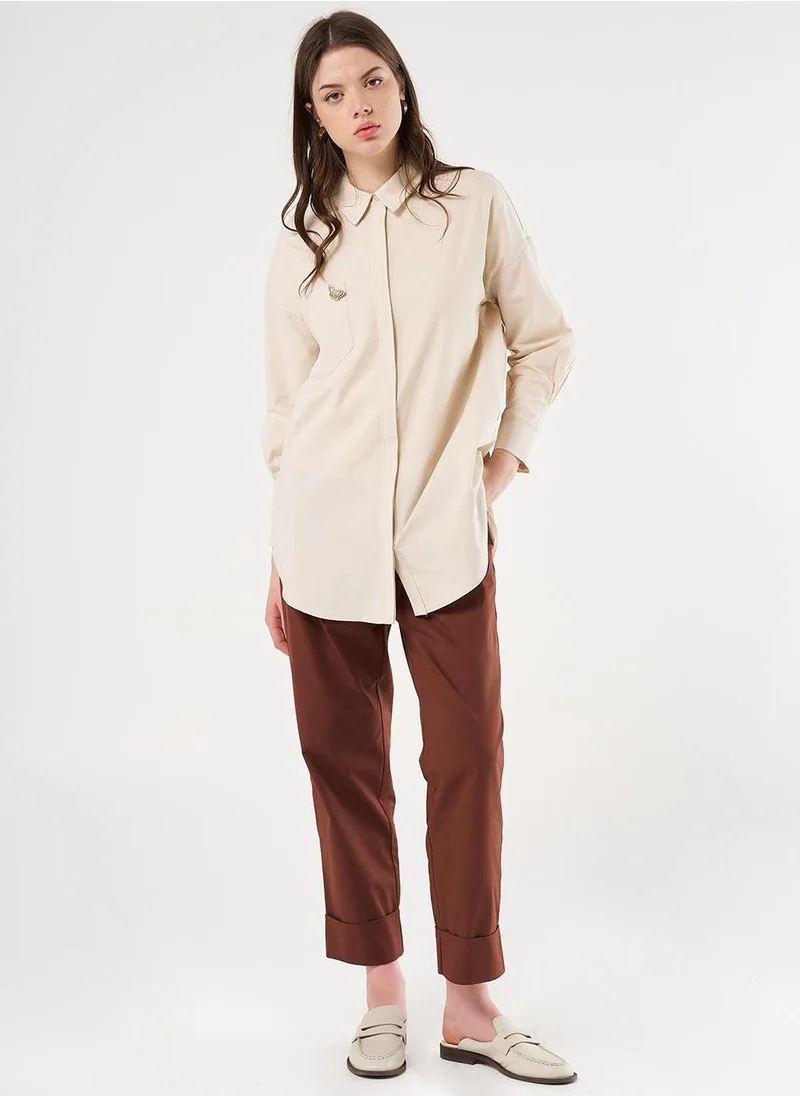 Kayra Butterfly Motif Cotton Tunic Cream