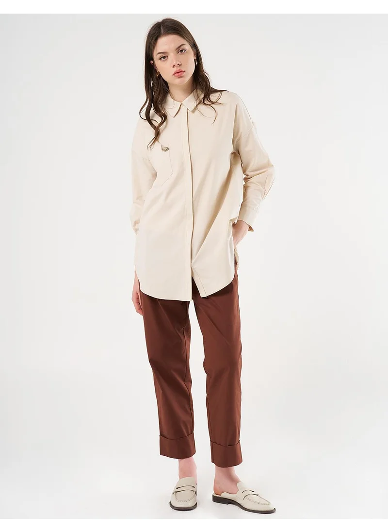Kayra Butterfly Motif Cotton Tunic Cream