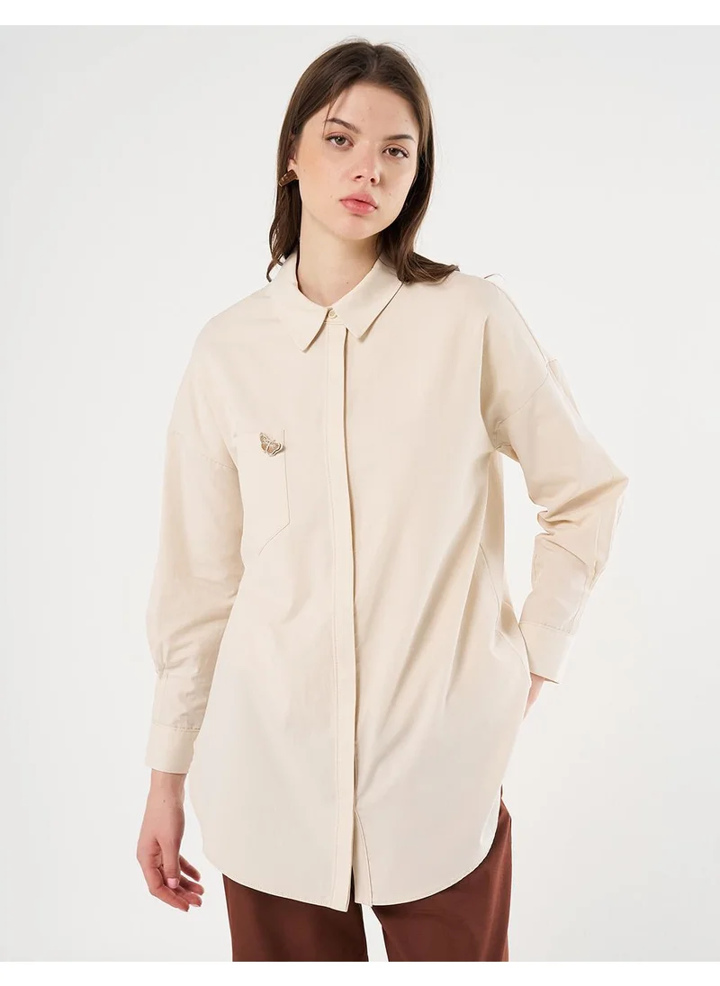 Kayra Butterfly Motif Cotton Tunic Cream