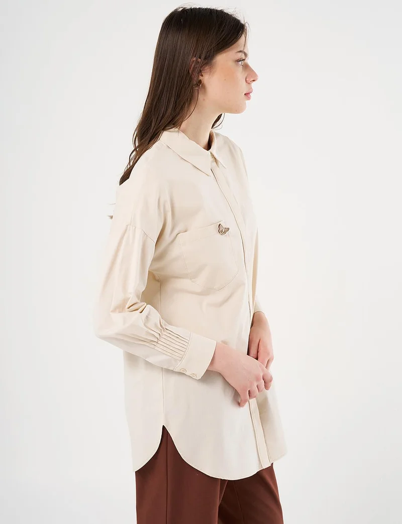 Kayra Butterfly Motif Cotton Tunic Cream