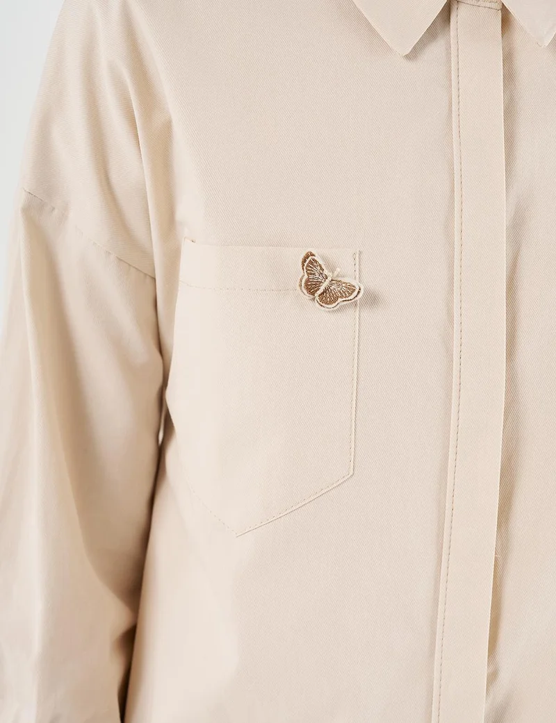 Kayra Butterfly Motif Cotton Tunic Cream