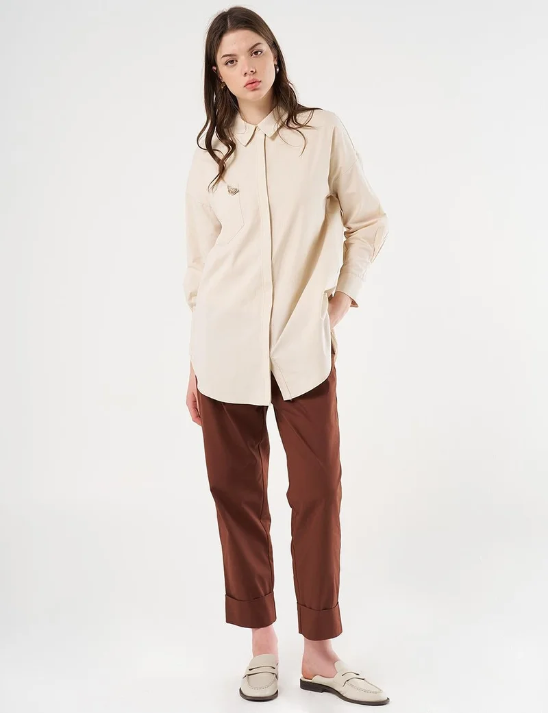 Kayra Butterfly Motif Cotton Tunic Cream