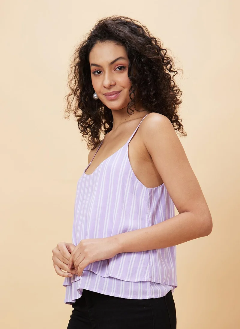 globus Globus Women Striped Shoulder Strap Layered A-Line Top