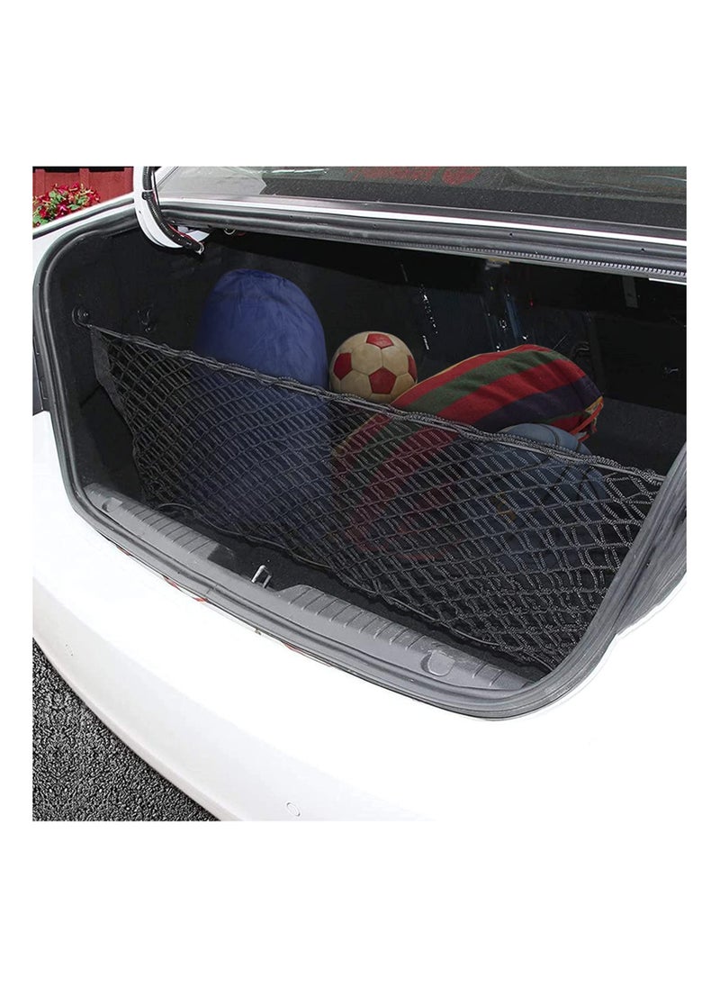 SYOSI - Universal Rear Cargo Net, Stretchable Elastic Nylon Storage Net， Adjustable Elastic Nylon Rear Trunk Cargo Storage Organizer, 35.5" x 15.7" with Hooks and Screws Fit for Car, Jeep, Suv, Truck - Image 1