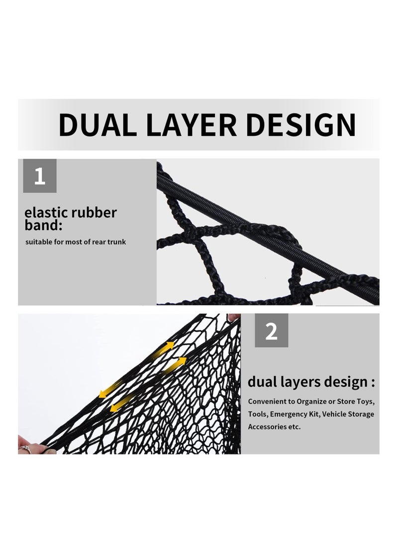 SYOSI - Universal Rear Cargo Net, Stretchable Elastic Nylon Storage Net， Adjustable Elastic Nylon Rear Trunk Cargo Storage Organizer, 35.5" x 15.7" with Hooks and Screws Fit for Car, Jeep, Suv, Truck - Image 1