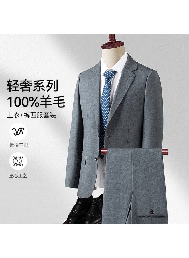 Fapai Top + Pants] 100% Wool Suit Set Men's Suit Business Casual Suit 2-piece Suit Men - Image 2