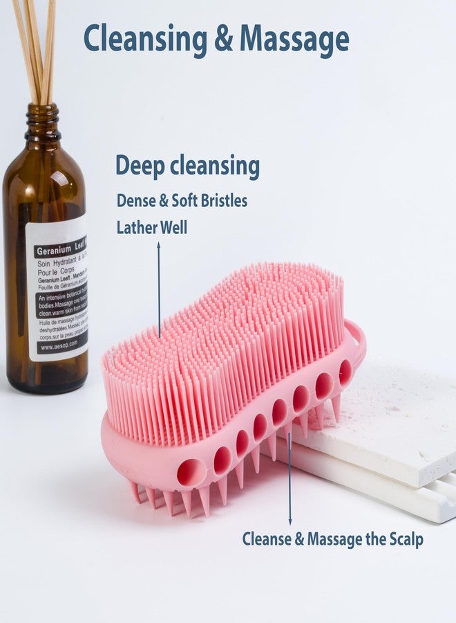 MtBoi Double-Sided Exfoliating Silicone Body Scrubber, 2-in-1 Bath Scrubber, Shampoo Brush, Silicone Loofah for All Skin Types, Shower Body Scrubber, Easy to Clean, Lather Well (Pink) - Image 3