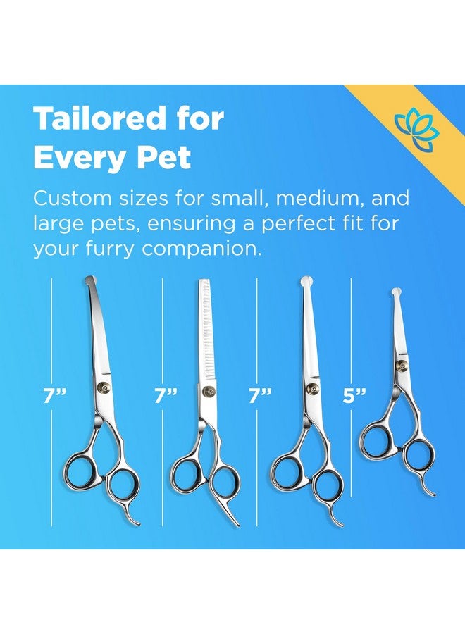 Equinox International Equinox Dog Grooming Scissors & Deshedder - 7 in 1 Pet Grooming Scissors Set with undercoat brush - Curved Dog Scissors with safety tips - Includes Thinning & Rounded Shears - For dogs & cats - Image 3