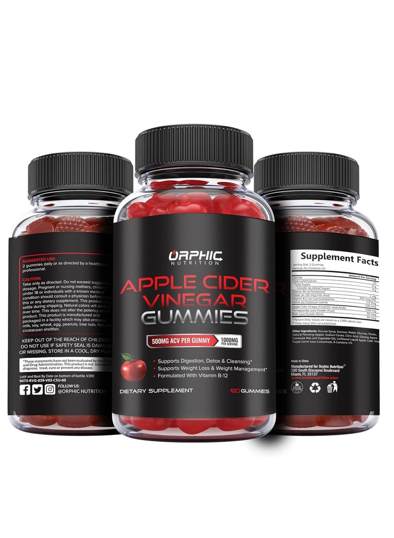 Orphic Nutrition Apple Cider Vinegar Gummies Supports Digestion, Detox & Cleansing 120 Gummies 60 Servings - Image 3