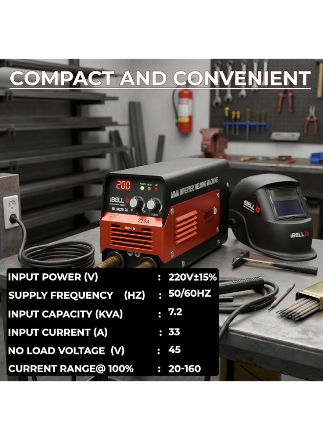iBELL Inverter ARC Welding Machine 220A | Built-in Hot Start, Anti-Stick & Adjustable Arc Force | Heavy Duty IGBT Welder | 220V ±15% | Supports 1-5mm Electrodes - Image 2