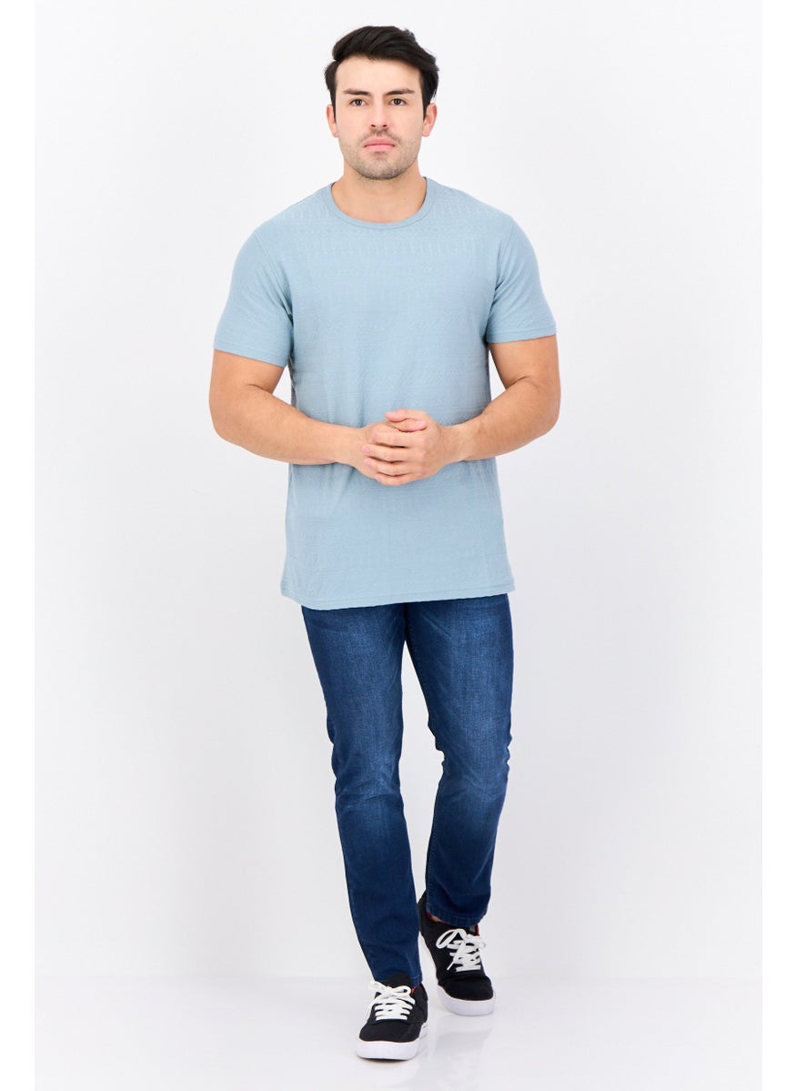 Peter Werth Men Crew Neck Short Sleeves Textured T-Shirt, Stone Blue  - Image 2