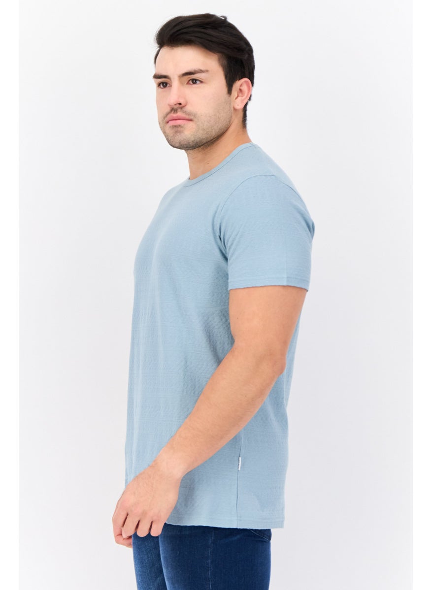 Peter Werth Men Crew Neck Short Sleeves Textured T-Shirt, Stone Blue  - Image 3