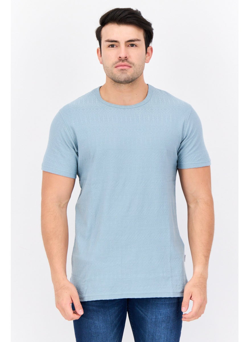 Peter Werth Men Crew Neck Short Sleeves Textured T-Shirt, Stone Blue  - Image 1