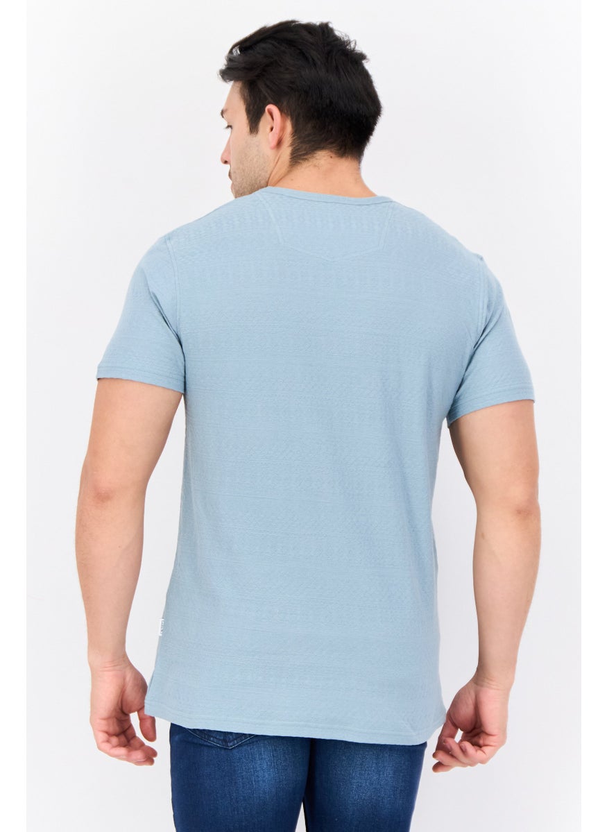 Peter Werth Men Crew Neck Short Sleeves Textured T-Shirt, Stone Blue  - Image 4