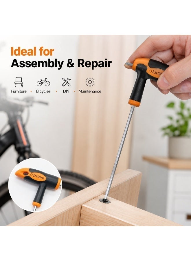 2.5mm T-Handle Hex Key, 100mm Long Shaft Allen Wrench With Comfort Grip Handle For Furniture Assembly, Bicycle Repair, DIY & Home Maintenance - Image 5