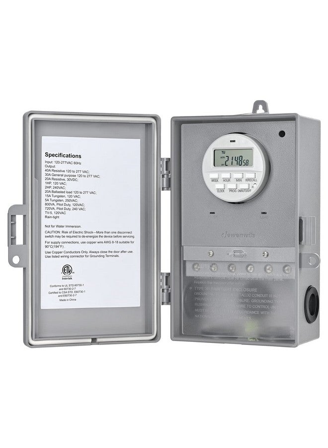 ديوينويلز مؤقت مضخة حمام السباحة من DEWENWILS، صندوق مؤقت رقمي، 2 حصان، 40 أمبير، 120-277 فولت تيار متردد، مفتاح مؤقت قابل للبرمجة لمدة 7 أيام، تشغيل/إيقاف، 20 يومًا، لسخان المياه، مضخة حمام السباحة، SPA، المحرك، مدرج في قائمة ETL باللون الرمادي - Image 1