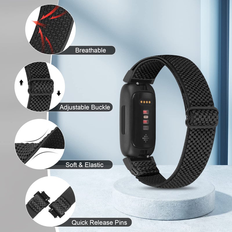 Vodtian 4 Pack Bands Compatible with Fitbit Inspire 3/Inspire 2/Inspire/Inspire HR/Ace 3/Ace 2 Band, Elastic Adjustable Nylon Loop Straps Replacement Sport Stretchy Wristband for Women Men - Image 2