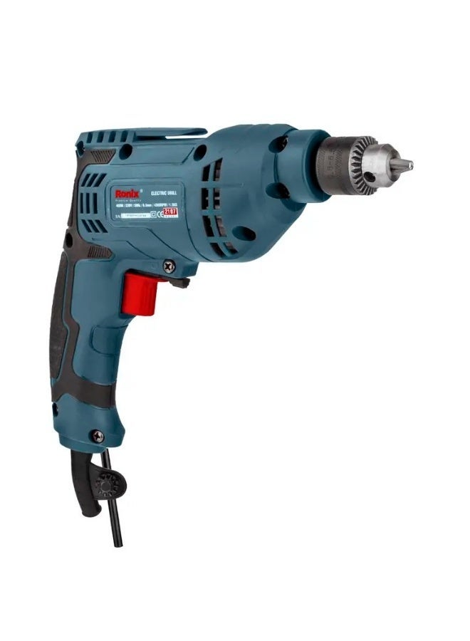 Ronix Electric Drill 400W | 6.5mm Keyed Chuck | 4300 RPM Variable Speed | Forward & Reverse | 10mm Steel / 20mm Wood Drilling | Overload Protection | German Engineering # Ronix 2107 - Image 3