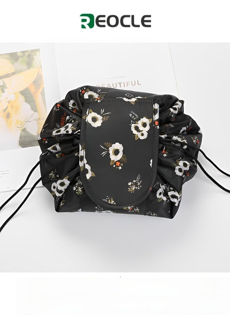 REOCLE Large Capacity Storage Bag Bucket Shaped Drawstring Bag Toiletry Organizer Portable Organizer Bag Fashion Printed Bag for Women