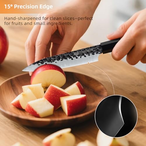 FINDKING Dynasty Series Kitchen Utility Knife, Multi-Purpose Japanese Paring Knife, 9Cr18MoV High Carbon Steel Blade, African Rosewood Octagonal Handle, Small, for Fruits Vegetables, 5 Inches - Image 5
