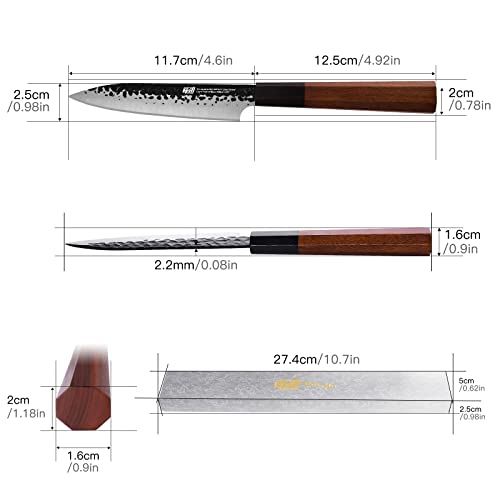FINDKING Dynasty Series Kitchen Utility Knife, Multi-Purpose Japanese Paring Knife, 9Cr18MoV High Carbon Steel Blade, African Rosewood Octagonal Handle, Small, for Fruits Vegetables, 5 Inches - Image 4