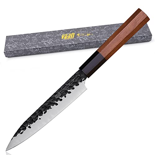 FINDKING Dynasty Series Kitchen Utility Knife, Multi-Purpose Japanese Paring Knife, 9Cr18MoV High Carbon Steel Blade, African Rosewood Octagonal Handle, Small, for Fruits Vegetables, 5 Inches - Image 1