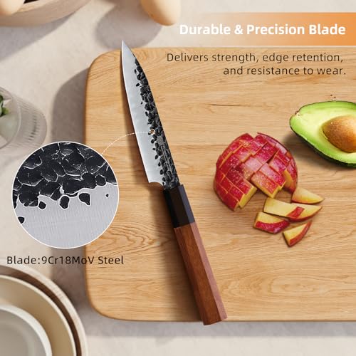 FINDKING Dynasty Series Kitchen Utility Knife, Multi-Purpose Japanese Paring Knife, 9Cr18MoV High Carbon Steel Blade, African Rosewood Octagonal Handle, Small, for Fruits Vegetables, 5 Inches - Image 2