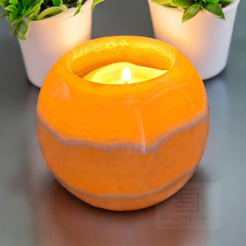 Egyptian Alabaster Single Candle Holder, Perfect for Compressed Candles, Natural Stone Calms Nerves and Enhances the Luxury of Your Home Decor with a Sophisticated Touch.(Small) - Image 5