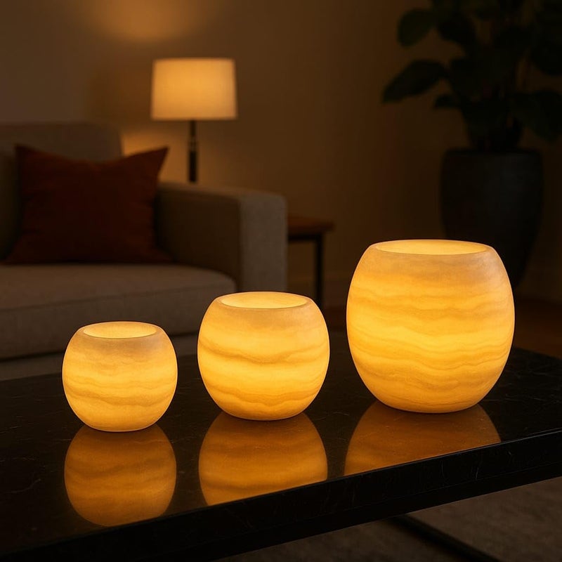 Egyptian Alabaster Single Candle Holder, Perfect for Compressed Candles, Natural Stone Calms Nerves and Enhances the Luxury of Your Home Decor with a Sophisticated Touch.(Small) - Image 3