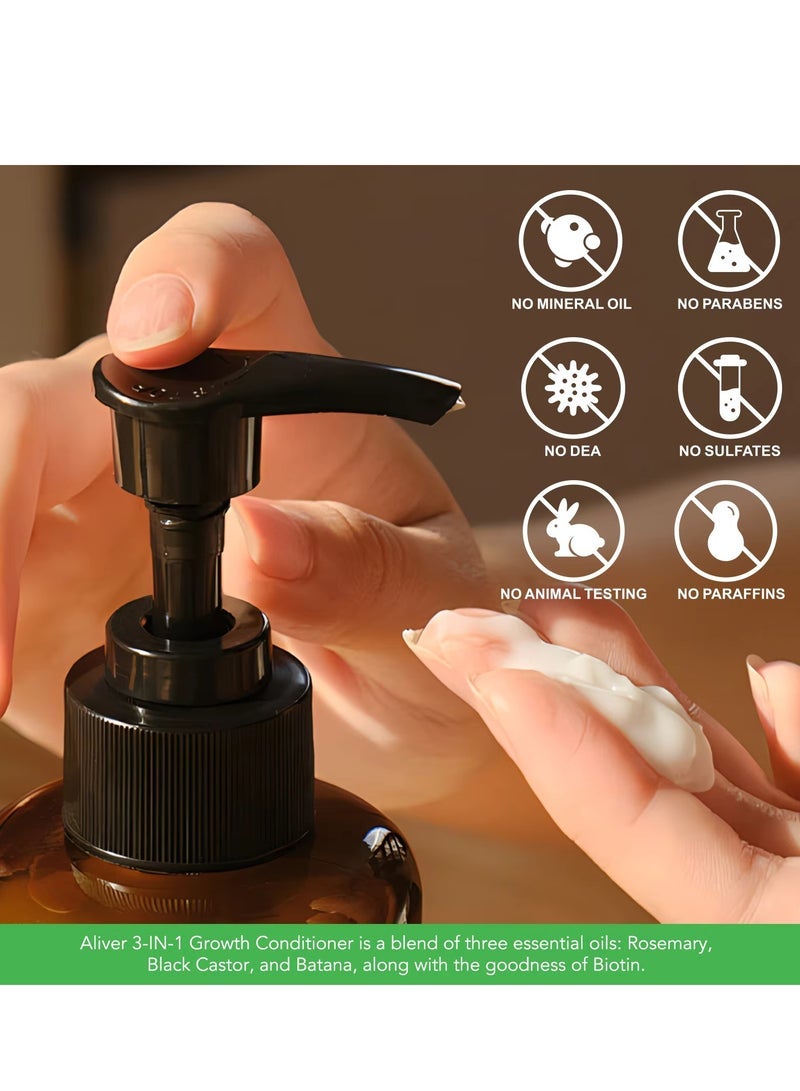 ALIVER 300ml 3 In 1 Hair Growth Conditioner with Rosemary Black Castor and Batana Oil Strengthen Hair Improve Hair Density Reduce Hair Loss Enhance Shine & Promote Hair Growth Biotin Conditioner - Image 5