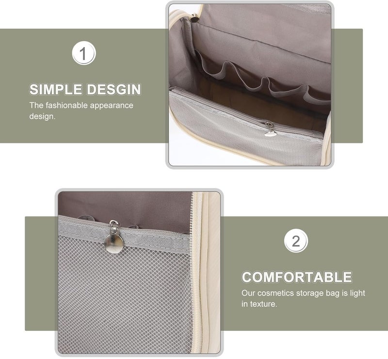 Large Capacity Waterproof Travel Toiletry Bag for Makeup with Handle, Beige Cosmetic Organizer Pouch for Women’s Makeup Accessories and Toiletries - Image 3