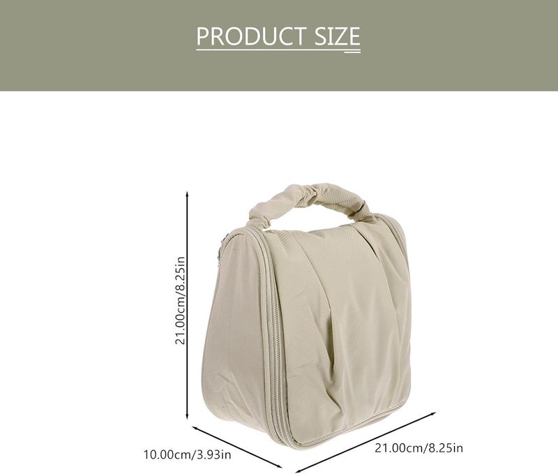 Large Capacity Waterproof Travel Toiletry Bag for Makeup with Handle, Beige Cosmetic Organizer Pouch for Women’s Makeup Accessories and Toiletries - Image 2