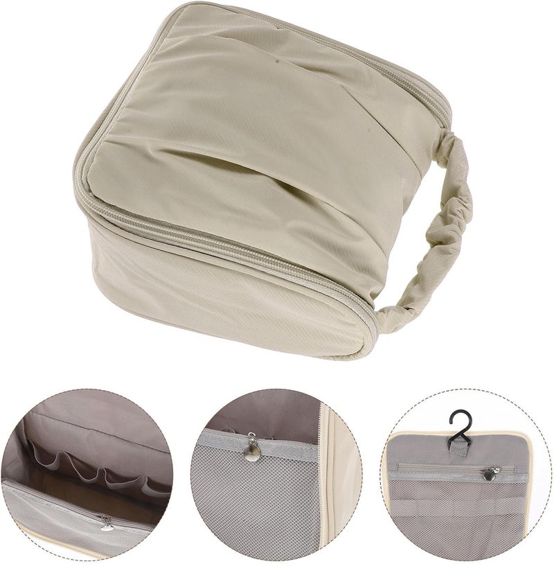 Large Capacity Waterproof Travel Toiletry Bag for Makeup with Handle, Beige Cosmetic Organizer Pouch for Women’s Makeup Accessories and Toiletries - Image 5