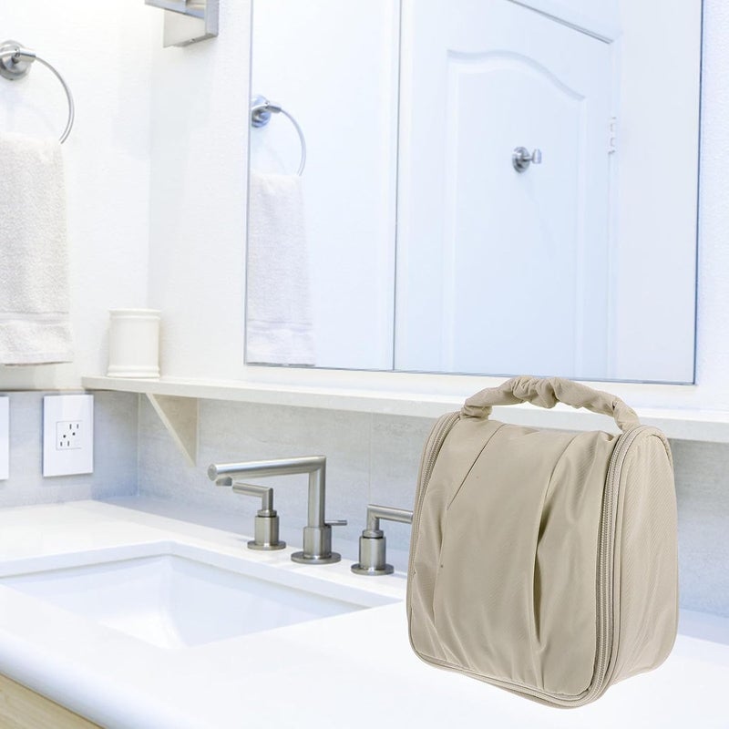 Large Capacity Waterproof Travel Toiletry Bag for Makeup with Handle, Beige Cosmetic Organizer Pouch for Women’s Makeup Accessories and Toiletries - Image 4