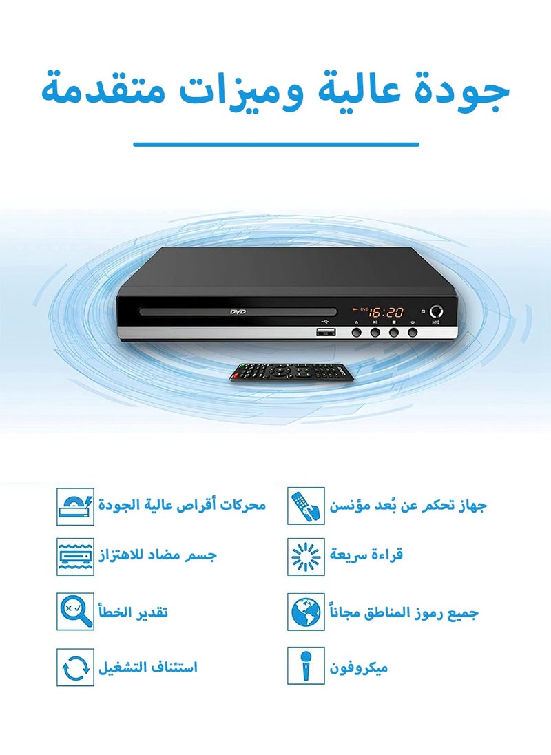 LEOKOR - External CD/DVD Drive,DVD Player,HDMI DVD Player Home,DVD CD Disc Player Digital,Multimedia Player AV Output,with Remote Control and USB/MIC/RCA/HDMI Connection,Support NTSC/PAL System - Image 1
