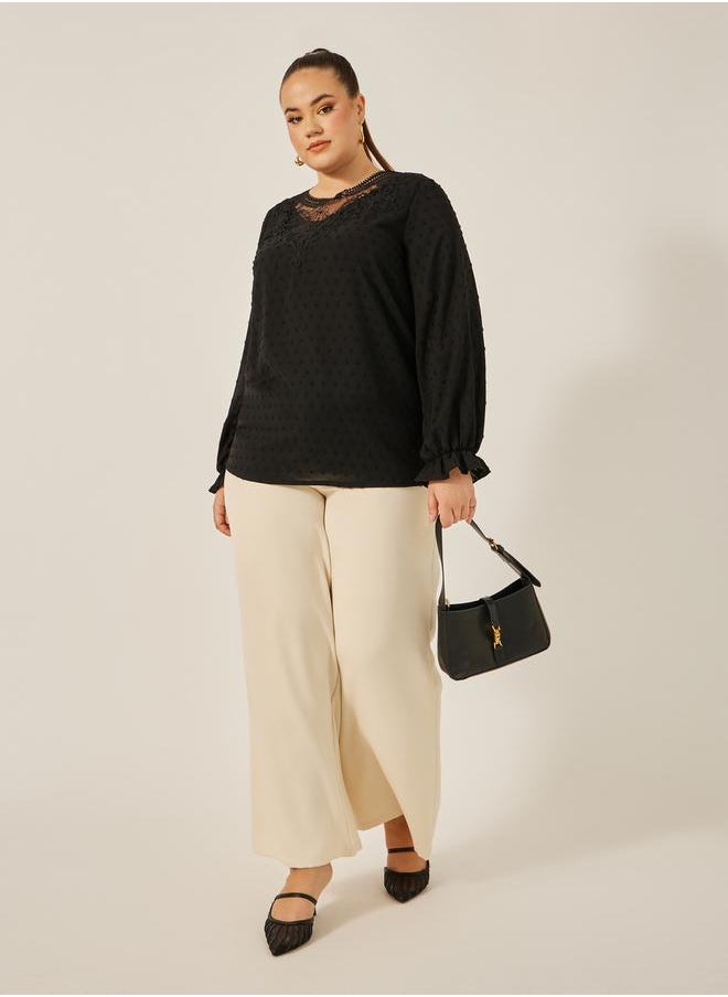 Styli - Plus Size Textured Long Sleeve Lace Detail Top - Image 1