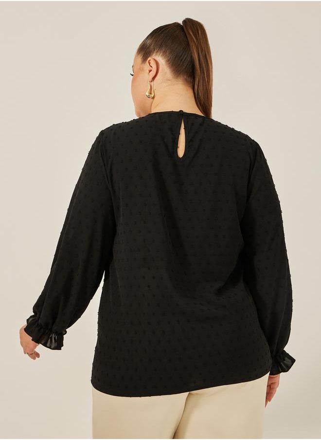 Styli - Plus Size Textured Long Sleeve Lace Detail Top - Image 1
