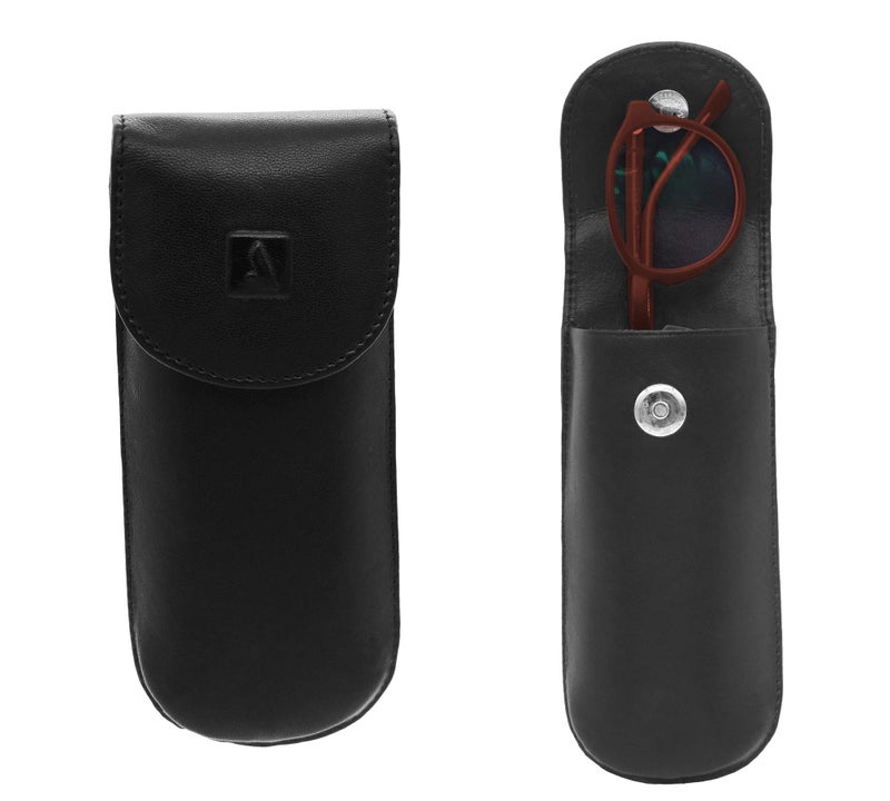 Adamis Genuine Leather Hard Shell Men And Women Spectacle Holder, Convertible To Soft And Flexible Spectacle Pouch With Removable Leather Shell. Durable For Sunglass, Reading Glasses. Size 7 x 16 cm - Image 1