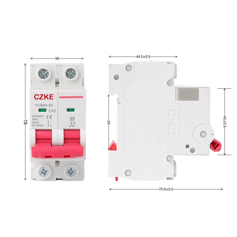 YCB6H 63 2P 50A Miniature Circuit Breaker MCB 36mm Din Rail Mount 6A To 63A - Image 5