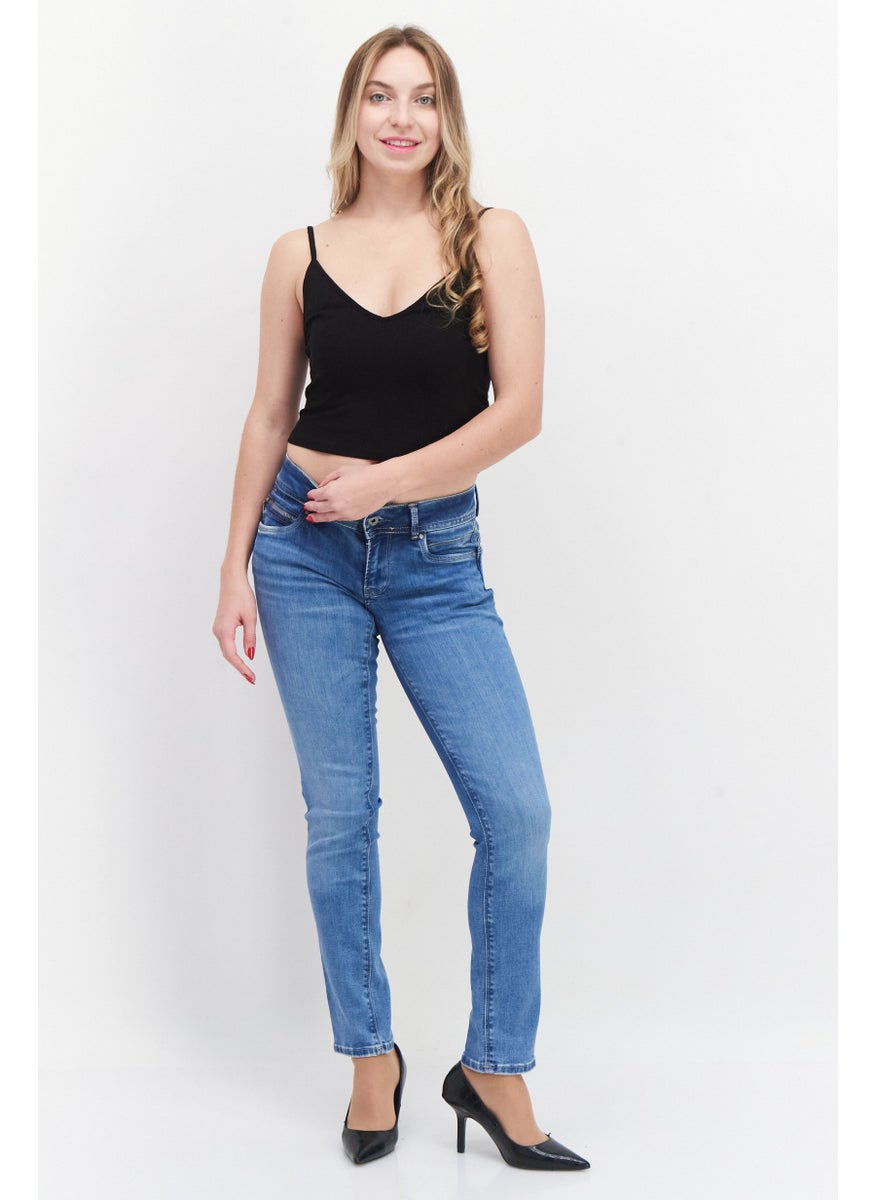 Pepe Jeans - Women Slim Fit Plain Non-Stretchable Jeans, Blue - Image 1