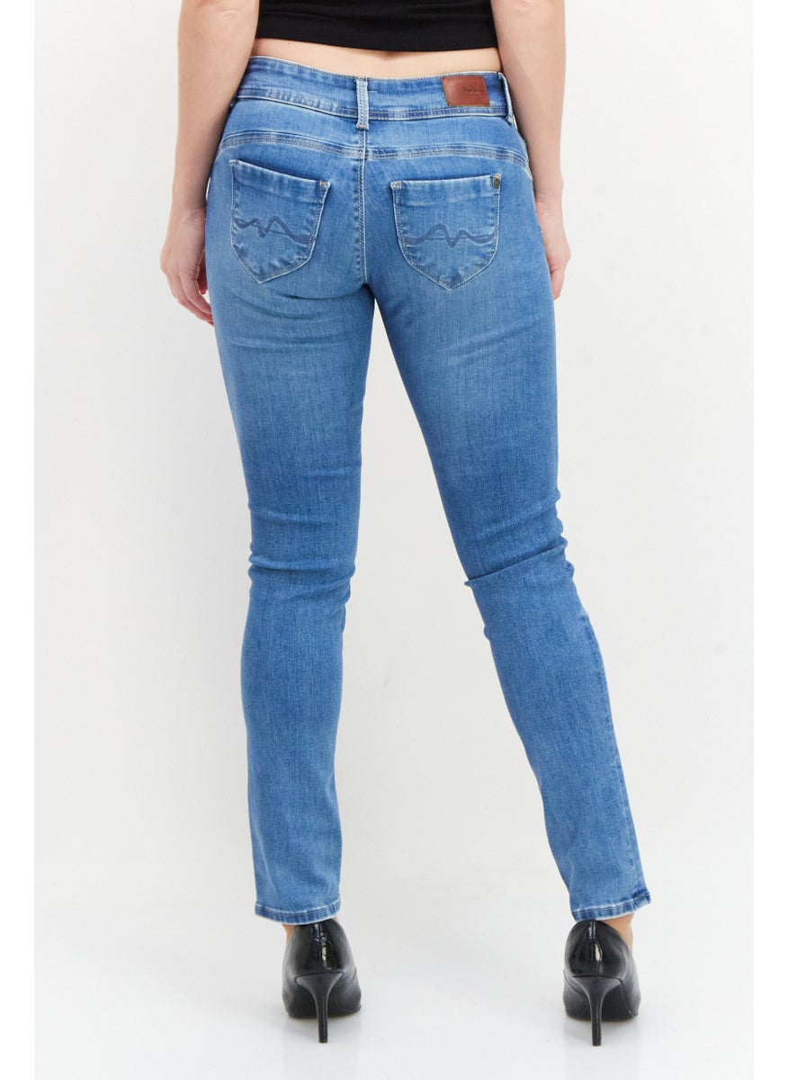 Pepe Jeans - Women Slim Fit Plain Non-Stretchable Jeans, Blue - Image 1