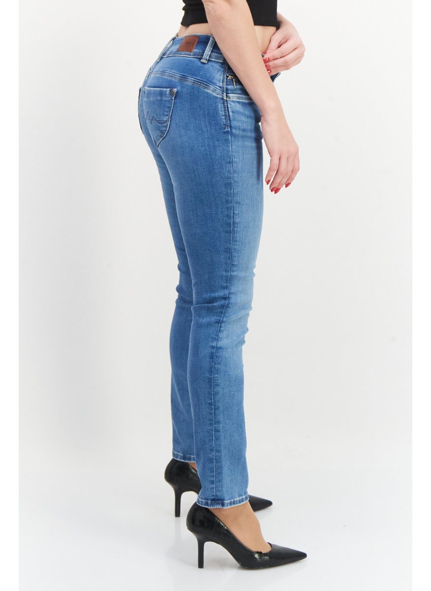 Pepe Jeans - Women Slim Fit Plain Non-Stretchable Jeans, Blue - Image 1