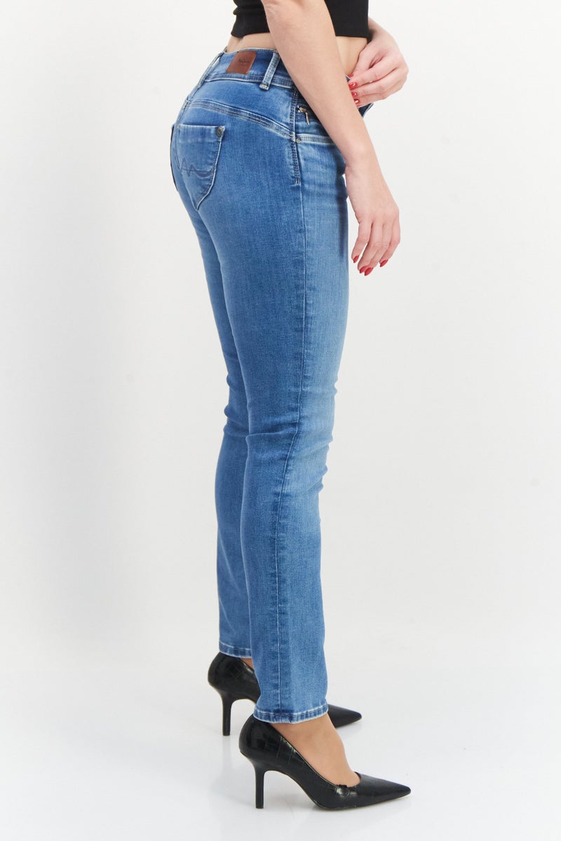 Pepe Jeans Women Slim Fit Plain Non-Stretchable Jeans, Blue - Image 2