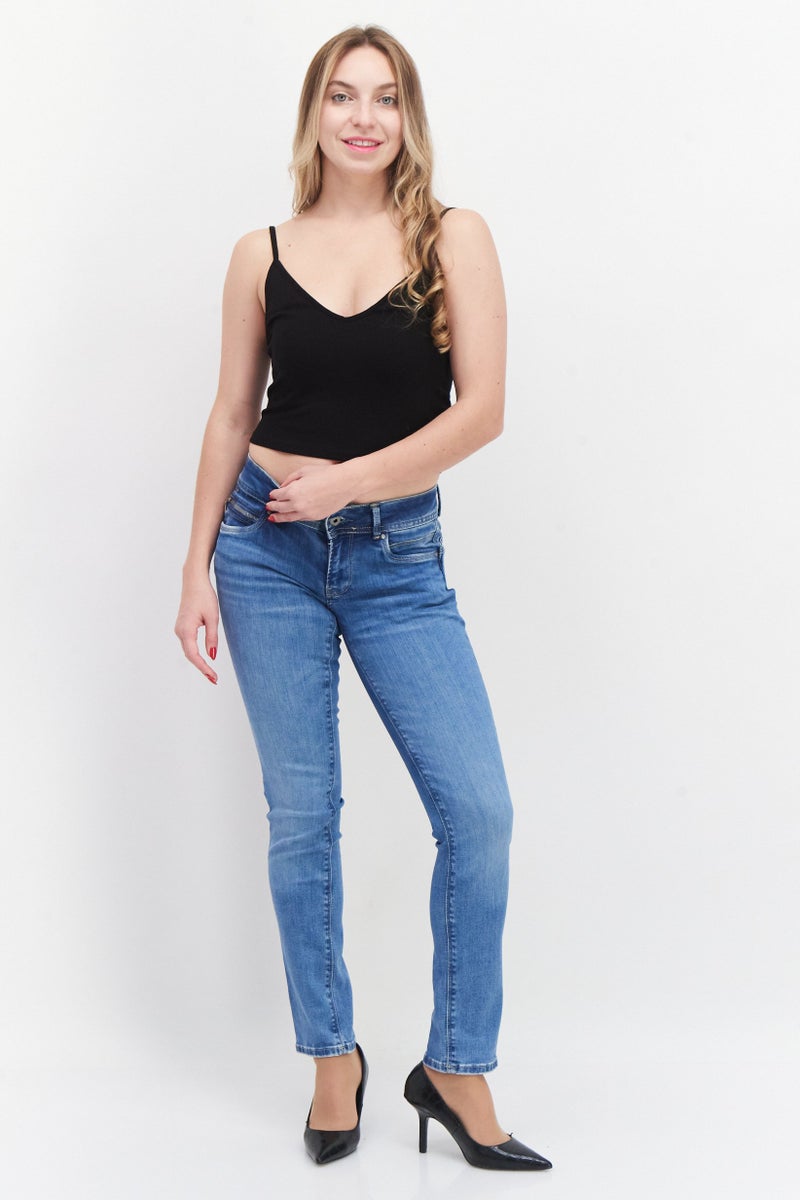 Pepe Jeans Women Slim Fit Plain Non-Stretchable Jeans, Blue - Image 4