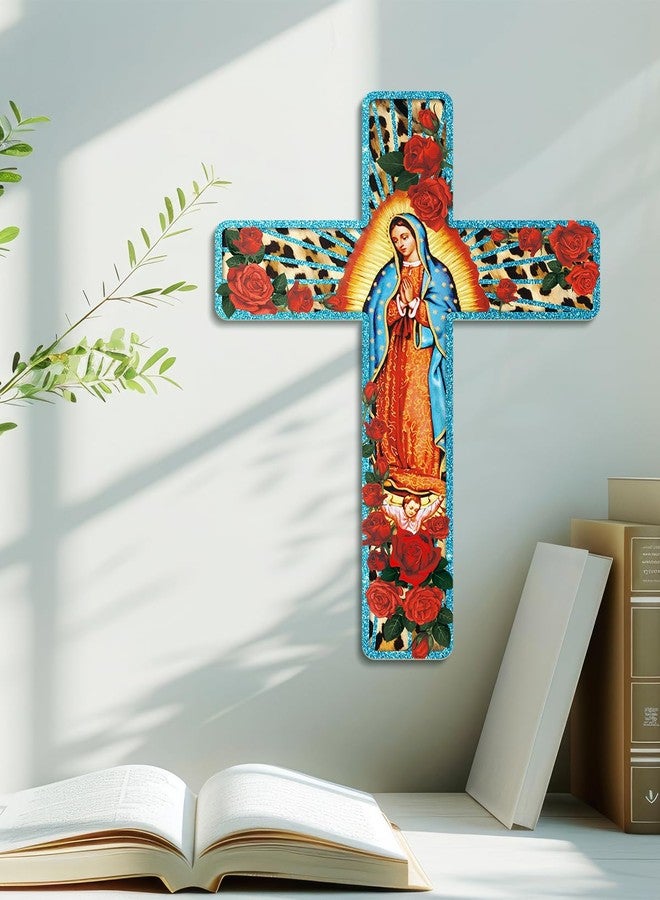 Putuo Decor ديكور حائط على شكل صليب مزخرف بالزهور من بوتو ديكور، صليب خشبي مزخرف مطلي، صليب ملهم، ديكور حائط على الطراز الإسباني، ديكور حائط على الطراز المكسيكي، صليب للمنزل أو الغرفة أو الكنيسة - Image 5
